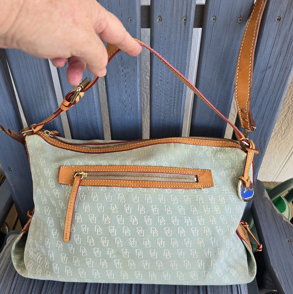Dooney & Bourke Sage and Tan Canvas Crossbody WTan Leather Handbag Straps+Crossb